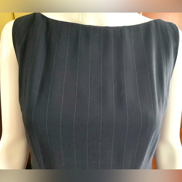 Anne Klein 2 piece suit navy blue & thin white striped wool long dress & jacket - Picture 8 of 16